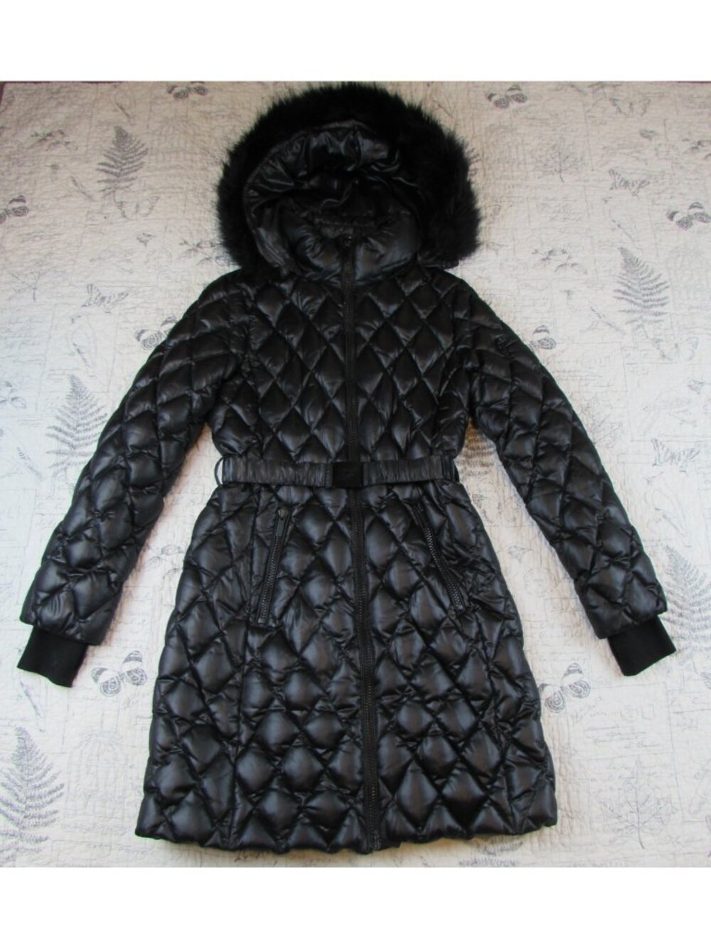 NEW Diane Von Furstenberg Women's Long Duck down belthooded parka coat womens S
